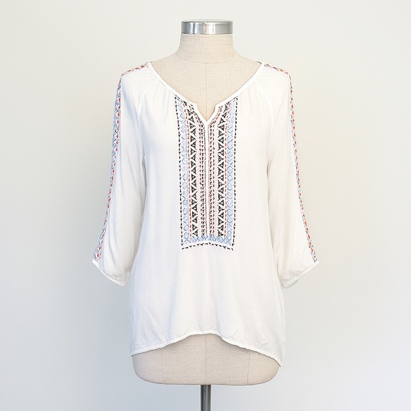 Unity World Wear Embroidered Peasant Blouse Womens Medium Bohemian Top White - Picture 1 of 11